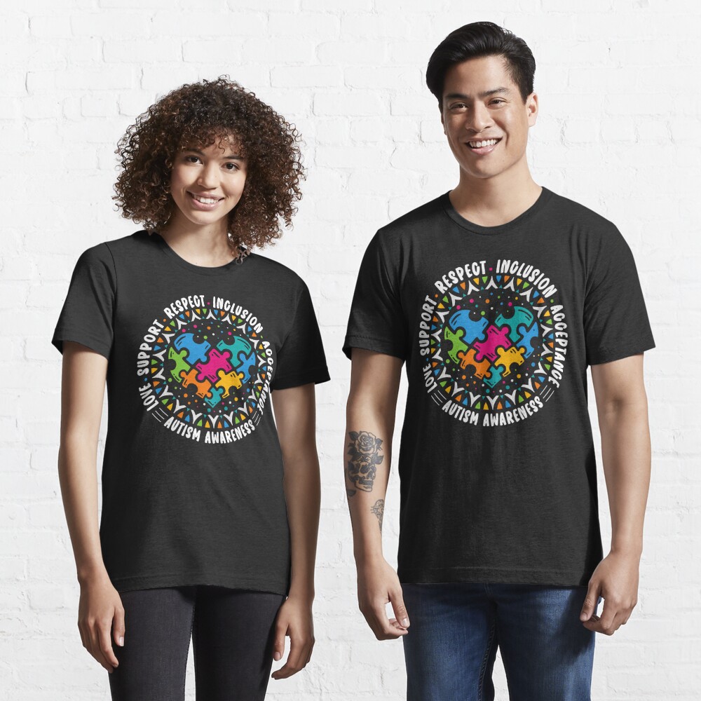 Discover Love Respect Support Inclusion Acceptance Mental Health Support, Autism Spectrum, Mental Illness, Anxiety, Bipolar Support, Puzzle Heart | Essential T-Shirt 