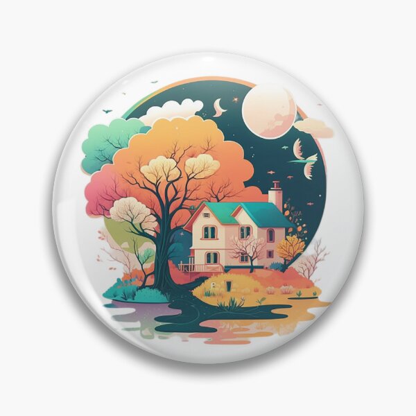 Item preview, Colorful Moonlit Scenery with House, Tree, and River designed and sold by toticavalcanti.