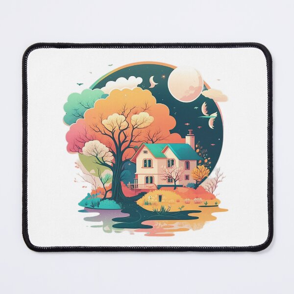 Item preview, Colorful Moonlit Scenery with House, Tree, and River designed and sold by toticavalcanti.
