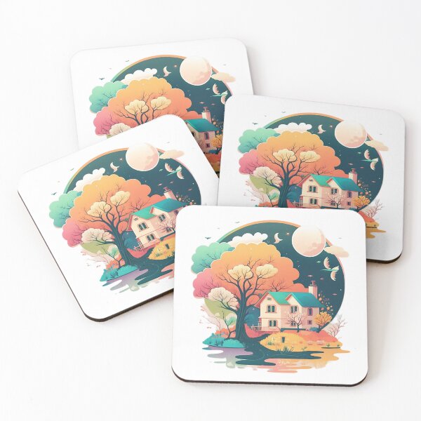Item preview, Colorful Moonlit Scenery with House, Tree, and River designed and sold by toticavalcanti.