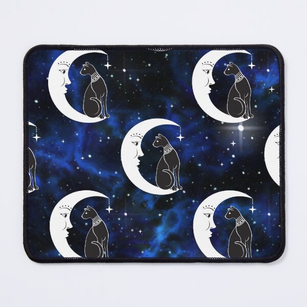 Item preview, Mystical Black Cat and Crescent Moon in the Blue Starry Sky Pattern designed and sold by Quirkdom.