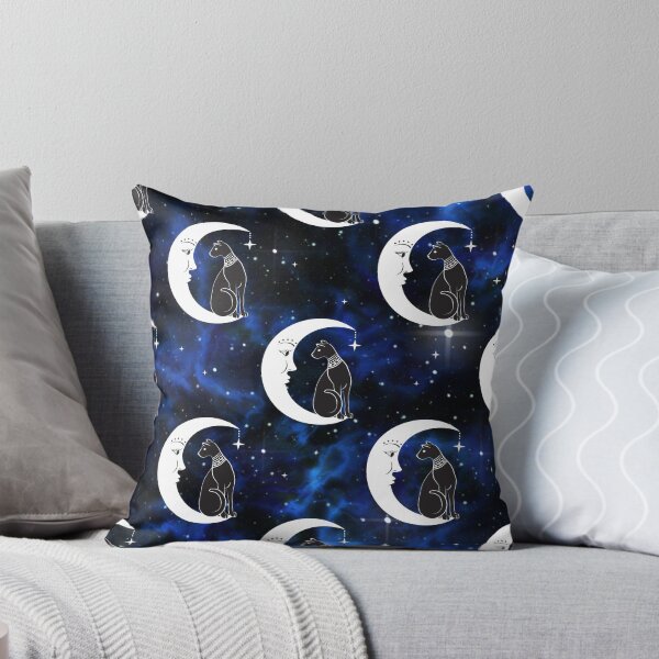 Item preview, Mystical Black Cat and Crescent Moon in the Blue Starry Sky Pattern designed and sold by Quirkdom.