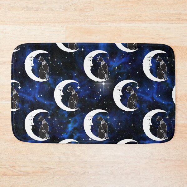 Item preview, Mystical Black Cat and Crescent Moon in the Blue Starry Sky Pattern designed and sold by Quirkdom.