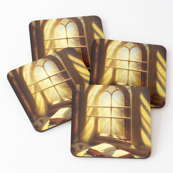 Item preview, Book bathed in golden sunlight from a victorian window art print designed and sold by GalleryArcanum.