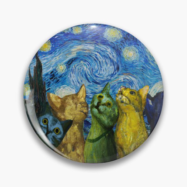 Item preview, Van Gogh Nights sky with Cats looking up designed and sold by BloodSweatNTers.
