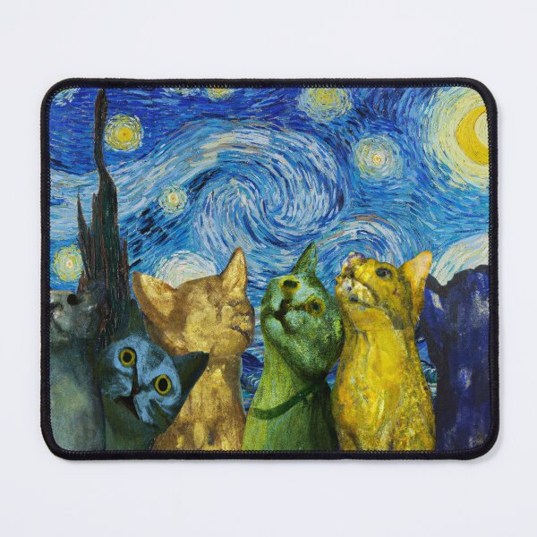 Item preview, Van Gogh Nights sky with Cats looking up designed and sold by BloodSweatNTers.