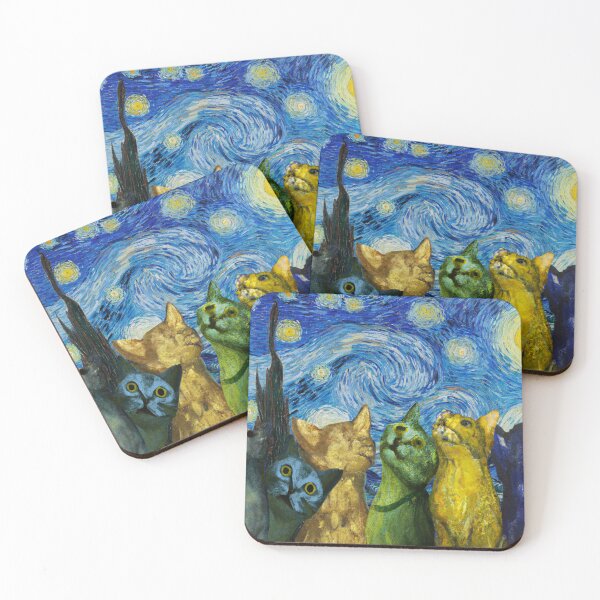Item preview, Van Gogh Nights sky with Cats looking up designed and sold by BloodSweatNTers.