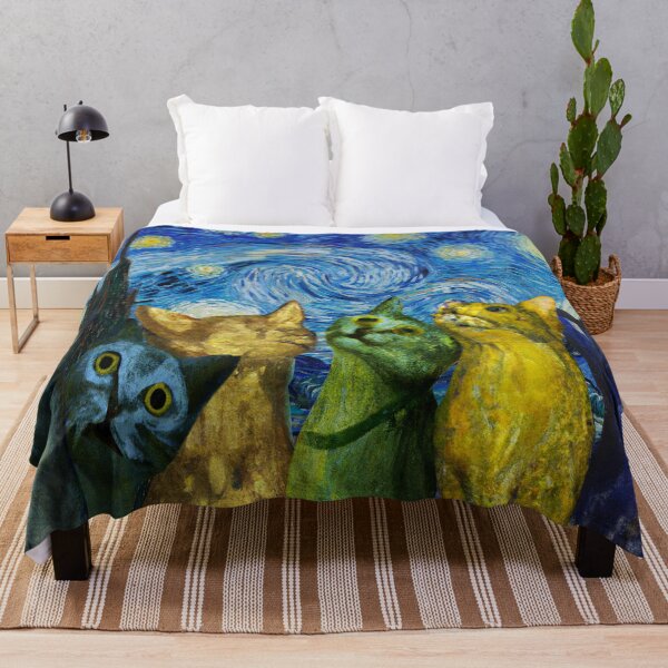 Item preview, Van Gogh Nights sky with Cats looking up designed and sold by BloodSweatNTers.