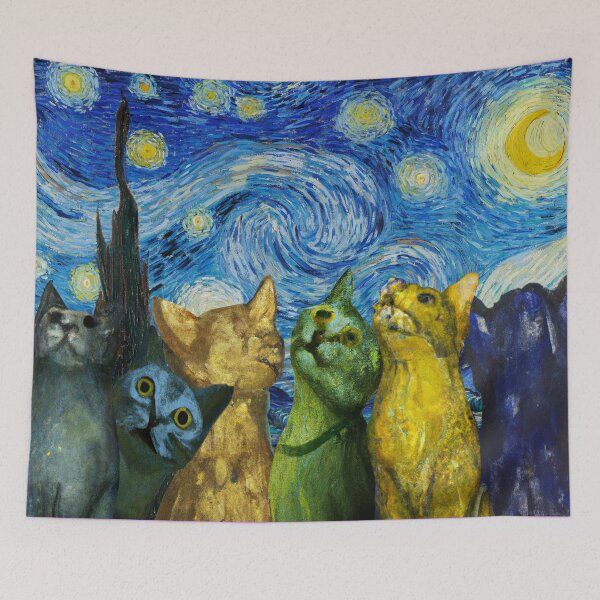 Item preview, Van Gogh Nights sky with Cats looking up designed and sold by BloodSweatNTers.