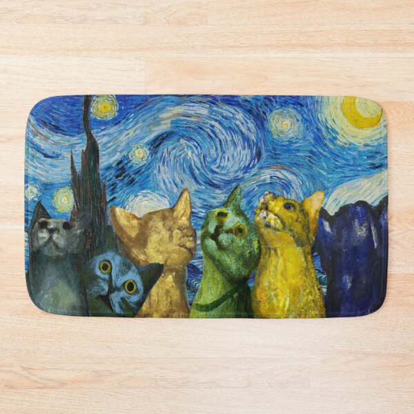 Item preview, Van Gogh Nights sky with Cats looking up designed and sold by BloodSweatNTers.