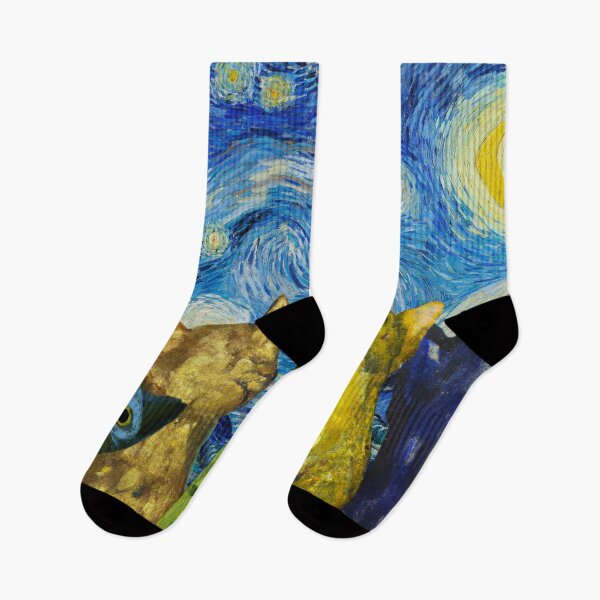 Item preview, Van Gogh Nights sky with Cats looking up designed and sold by BloodSweatNTers.