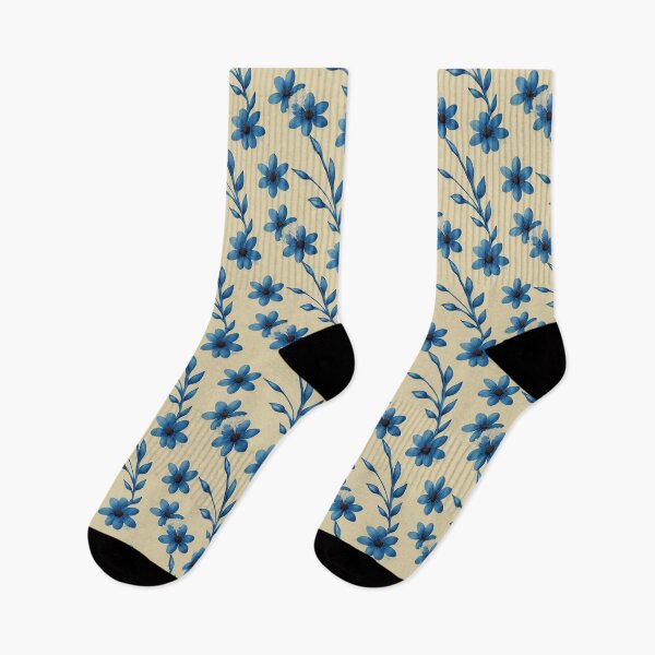 Artikelvorschau, Blauer Blatt- und Blumenmusterdruck entworfen und verkauft von ATMCreations.