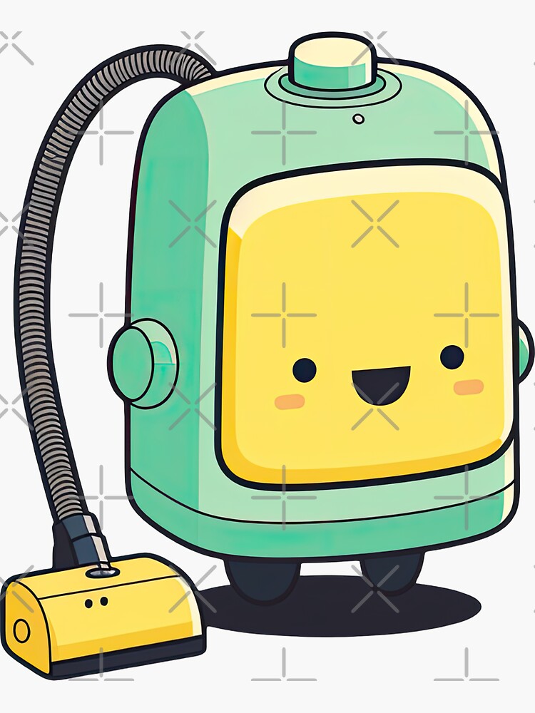 Thumbnail 3 of 3, Sticker, Cute Vacuum Cleaner Busy Working To Clean Up Mess designed and sold by ultra-cute.