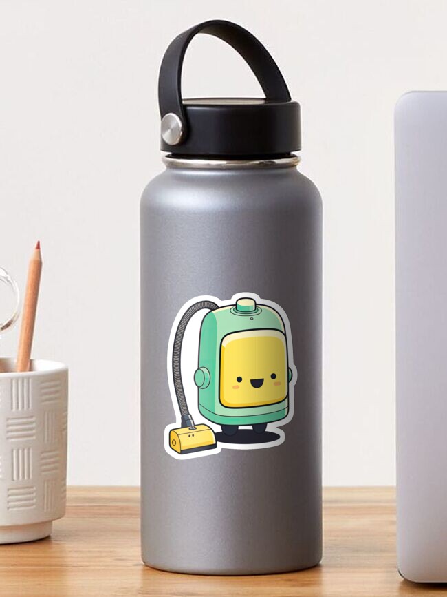 Thumbnail 1 of 3, Sticker, Cute Vacuum Cleaner Busy Working To Clean Up Mess designed and sold by ultra-cute.
