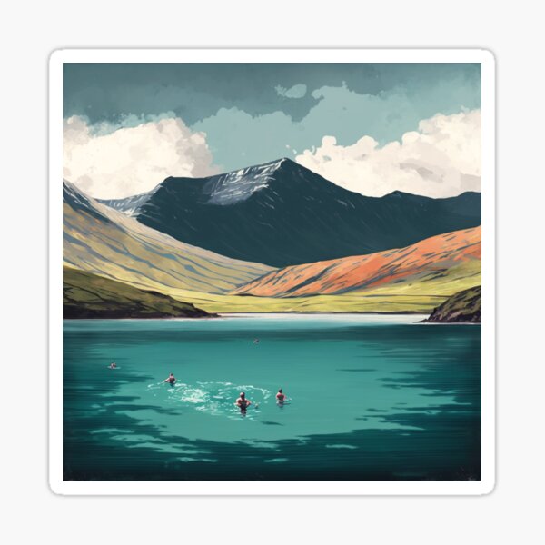 Scottish loch with swimmers in the distance Sticker