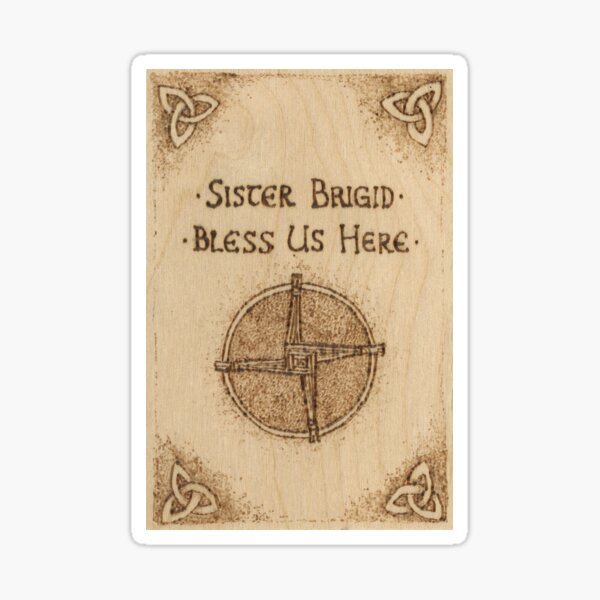 Brigid's Cross Blessing Woodburned Plaque Sticker