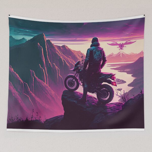 Item preview, Synthwave, A lone biker stops at a scenic overlook 3 synthwave designed and sold by artyficial-.