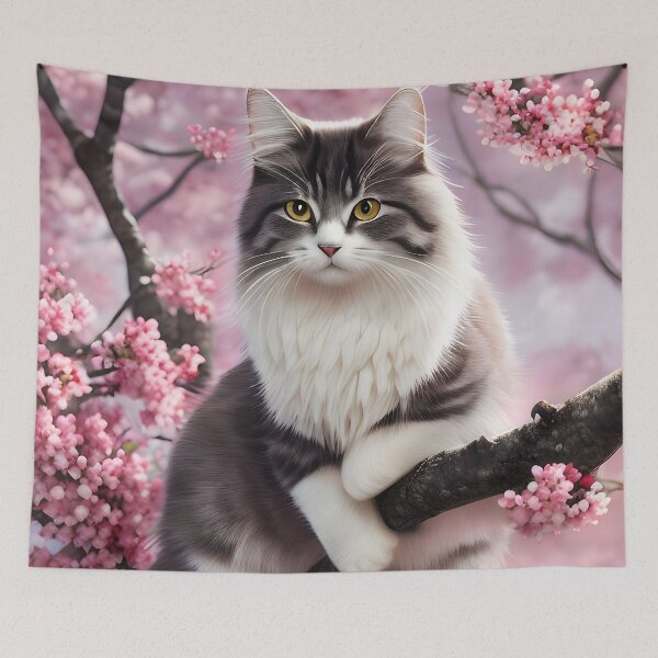 Item preview, Cat in a cherry blossom tree - Modern digital art designed and sold by Ai-michiart.