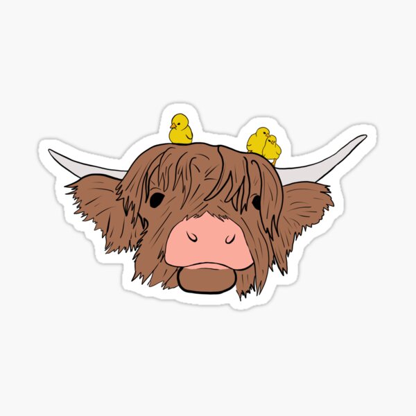 Highland cow with baby chicks <3 Sticker