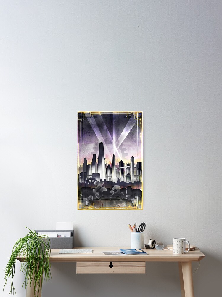銅板　vintage Art Art Deco Metropolis - Steampunk Vintage City Skyline