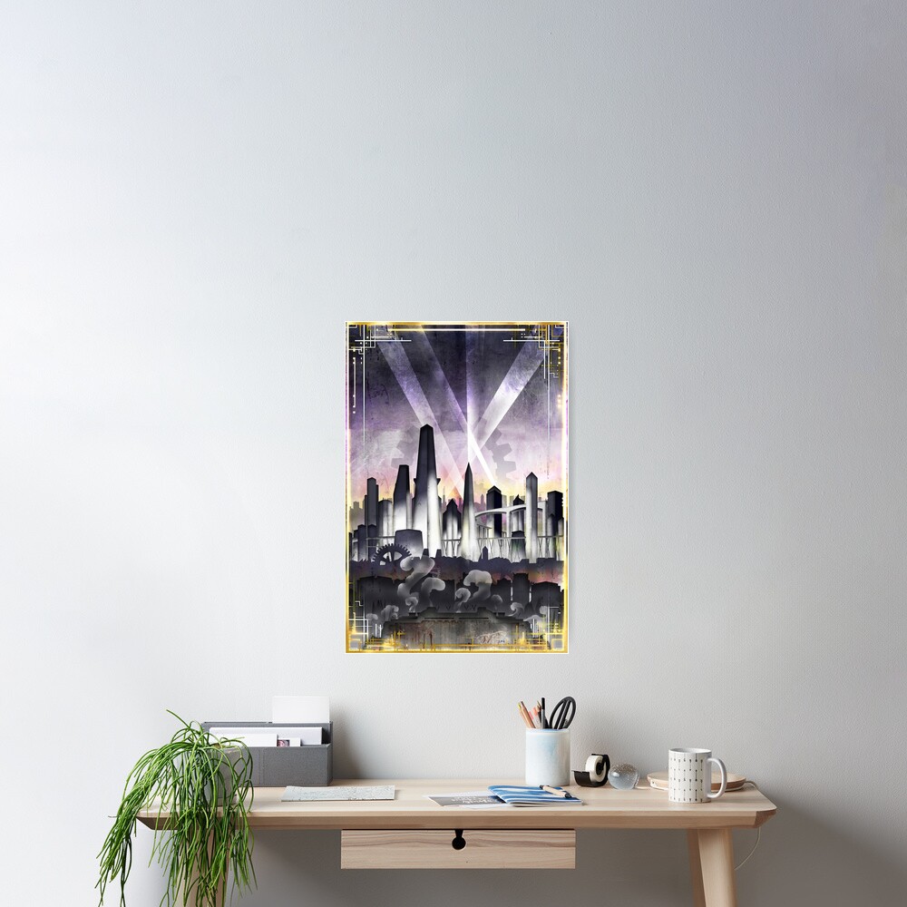 Art Deco Metropolis - Steampunk Vintage City Skyline Poster