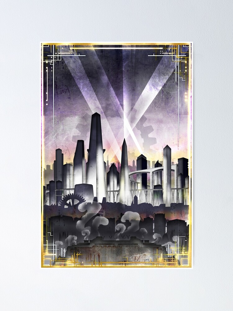 Alternate view of Art Deco Metropolis - Steampunk Vintage City Skyline Poster