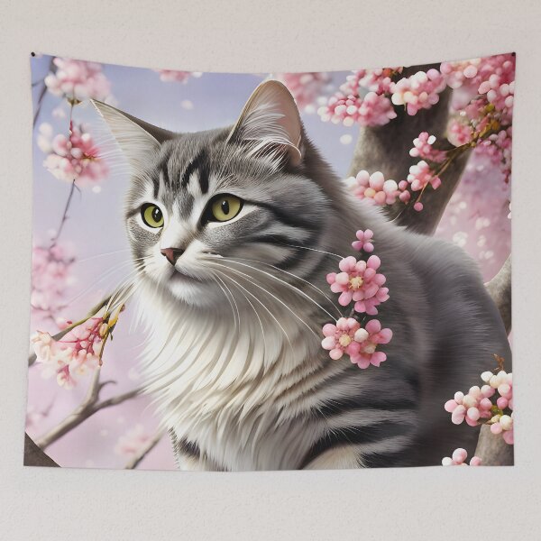 Item preview, Cat in a cherry blossom tree - Modern digital art designed and sold by Ai-michiart.