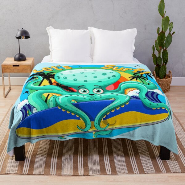 Item preview, Octopus Cartoon Character Let's Surf Summer Fun designed and sold by BluedarkArt.