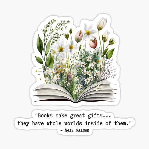 Artikel-Vorschau von Neil Gaiman-Zitat mit Blumen, die aus Buch wachsen, designt und verkauft von AtelierAlison.