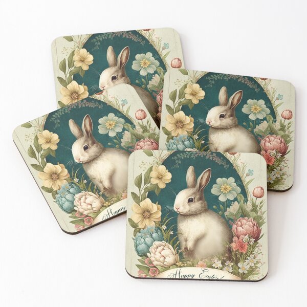 Item preview, Happy Easter, Bright Beige Easter Card with a Vintage Bunny designed and sold by EmeraldeaArt.