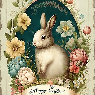 Artwork thumbnail, Happy Easter, Bright Beige Easter Card with a Vintage Bunny by EmeraldeaArt