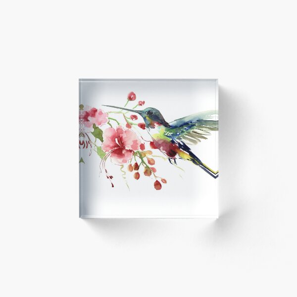 Hummingbird and Flowers Acrylic Block