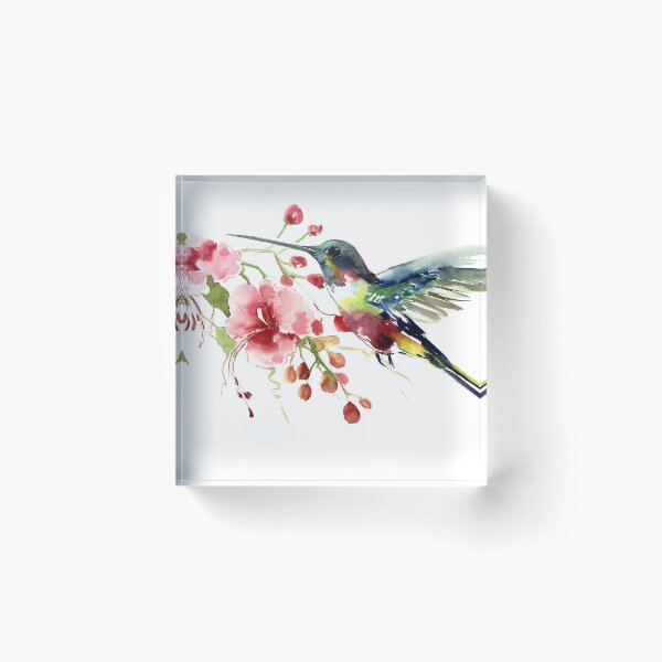 Hummingbird and Flowers Acrylic Block