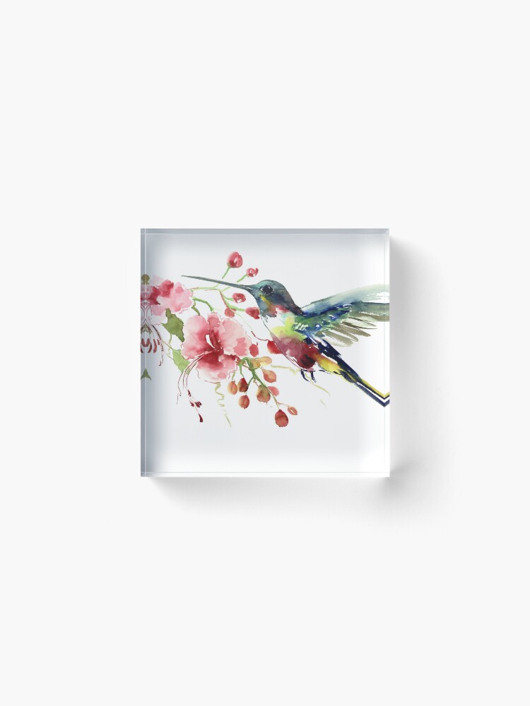 Alternate view of Hummingbird and Flowers Acrylic Block