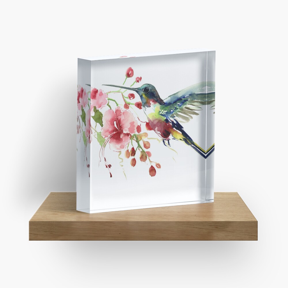 Hummingbird and Flowers Acrylic Block