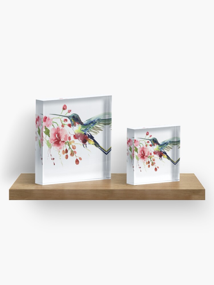 Alternate view of Hummingbird and Flowers Acrylic Block