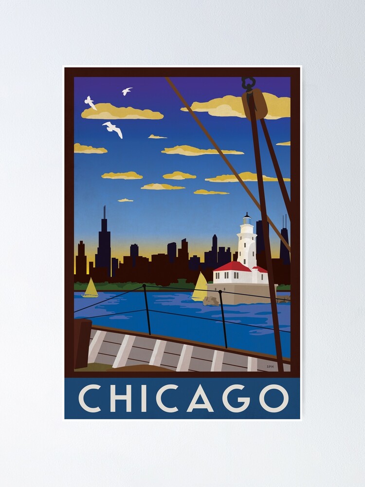 Alternate view of Chicago - Art Deco Retro Lake Michigan Travel Poster Poster