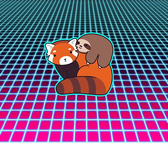 Red Panda And Little Sloth Vaporwave Grid Posters By Saradaboru Redbubble 