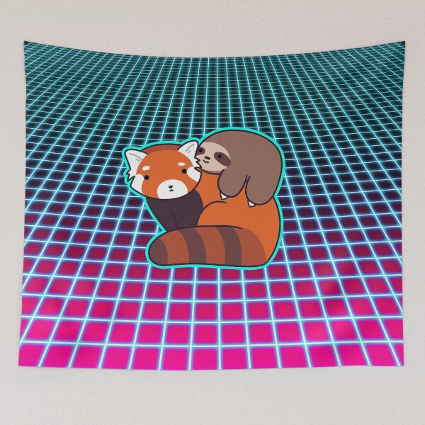 Item preview, Red Panda and Little Sloth Vaporwave Grid designed and sold by SaradaBoru.