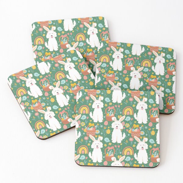 Item preview, Easter Bunny White Goldendoodle Dog - Green designed and sold by Lulupainting.