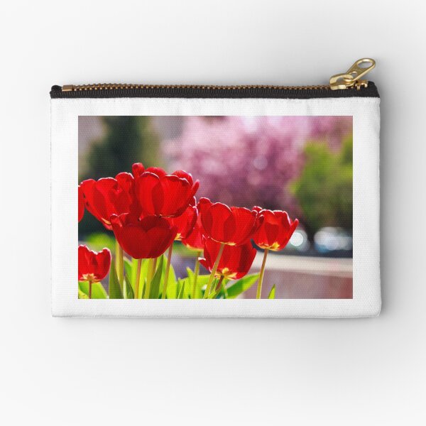red tulip on color blurred background Zipper Pouch