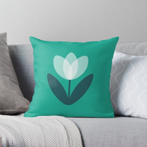 Retro Tulip in Teal Green Throw Pillow