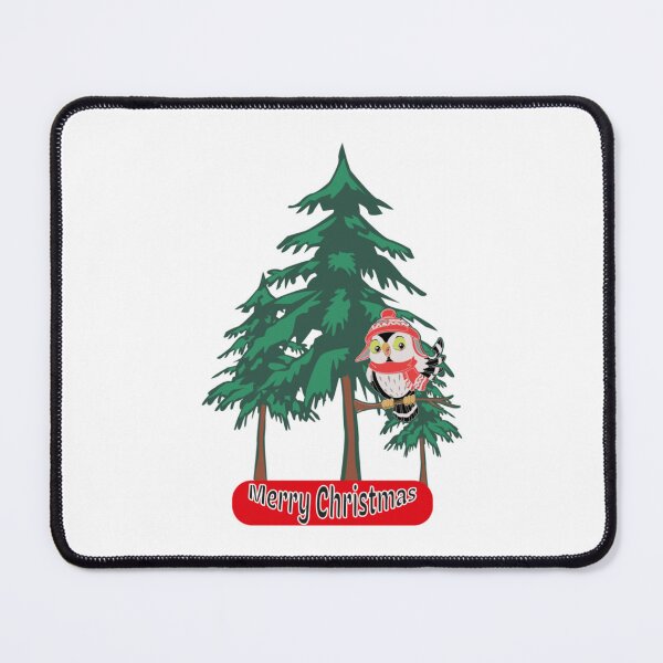 Item preview, Cute owl cartoon wearing a scarf and christmas hat on tree branches with phrase merry christmas and christmas tree design designed and sold by VioletKetkity.