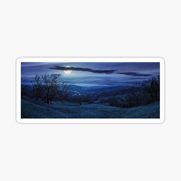 panorama of apple orchard on hillside at night Sticker