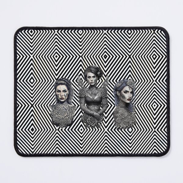Item preview, Triptych Tattoo Design Featuring Women with Cube Illusion Background designed and sold by TatooIllusion.