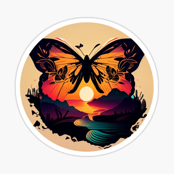 Retro Sunset Butterfly Sticker