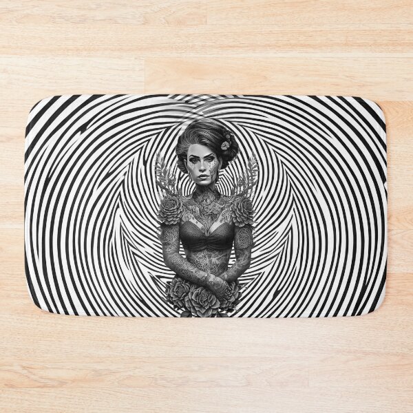 Item preview,  Tattoo Design of a Woman with a Chest Tattoo in Black and White Illusion  designed and sold by TatooIllusion.