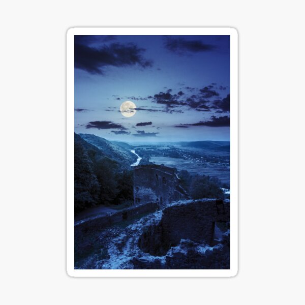ruins of castle in mountain at night Sticker