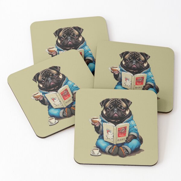 Item preview, Geeky Swag: Pug in Blue Hoodie with Coffee and Book designed and sold by Pawsitive Palette.