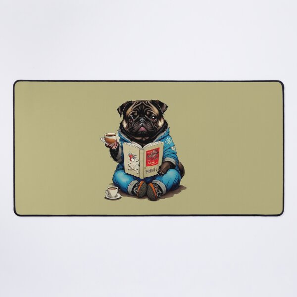 Item preview, Geeky Swag: Pug in Blue Hoodie with Coffee and Book designed and sold by Pawsitive Palette.